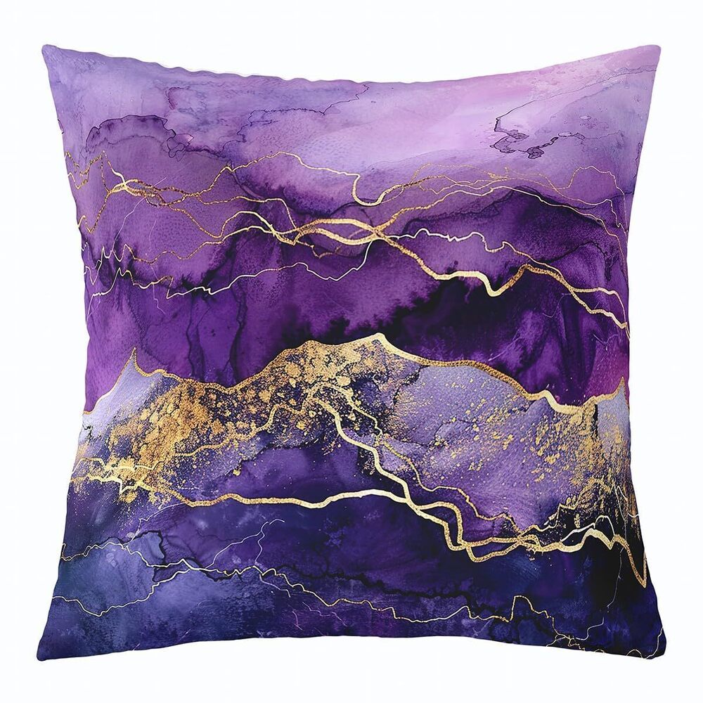 4622 Purple Gold Marble Pillow Case Cushion Cover Modern Marble Aesthetic